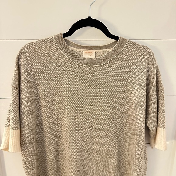 KERISMA OS Tan-cream quiet luxury oversized woman short sleeve wool sweater - Picture 4 of 11